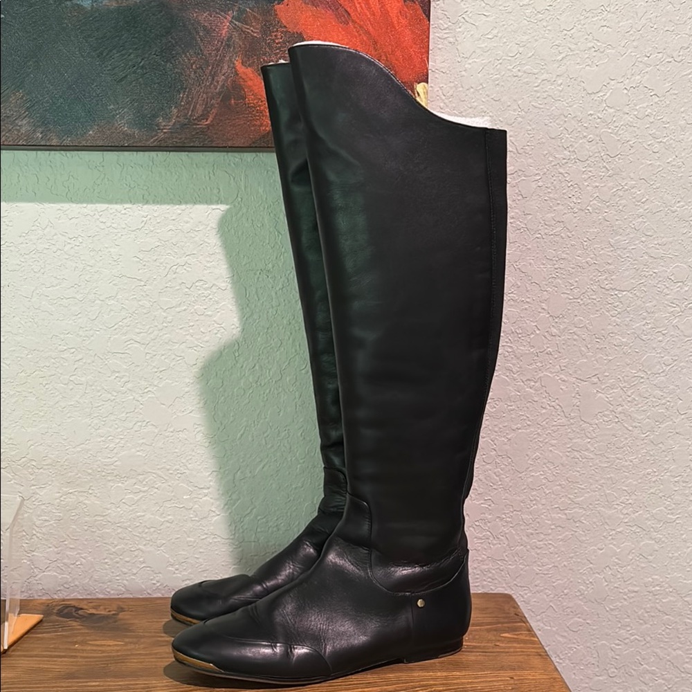 Rachel Roy “Gavin” Black Leather Tall Boots Flat Side Zip